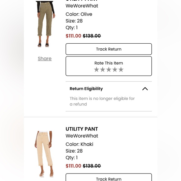 WeWoreWhat Utility pants. Two pairs - khaki and Olive green. Size 28 - Picture 1 of 6